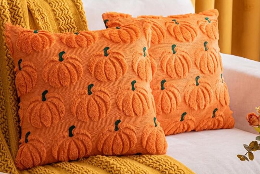 TWO PACK HALLOWEEN PUMPKIN PILLOW COVERS 18x18 SQUARE